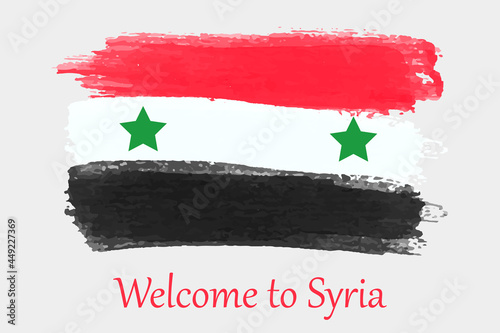 Syria National Flag In Watercolor Style