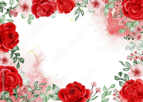 freedom rose red flower frame background with white space