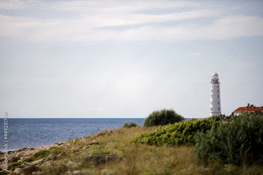 landscape of the lighthouse and the sea by day