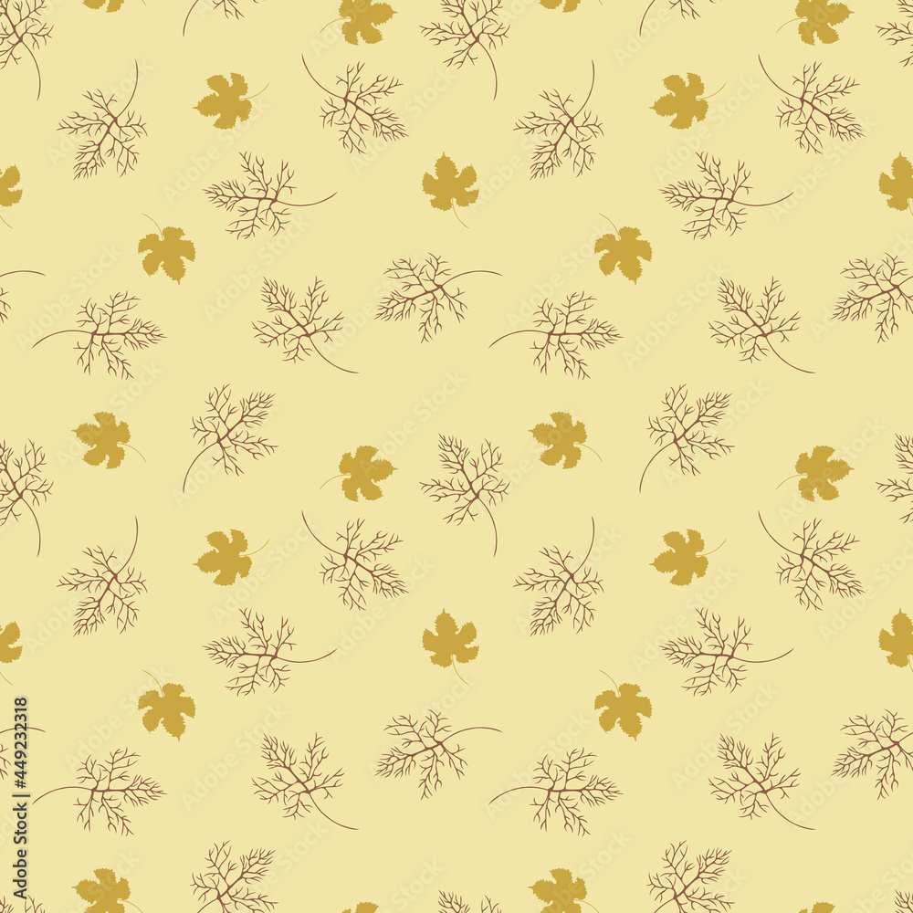 Seamless vector pattern with falling maple leaves on yellow background can be used for bedding, tiles, designer fabrics, decor, packaging, linen, web pages, print, covers and other creative projects Seamless vector pattern with falling maple leaves on yellow background can be used for bedding, tiles, designer fabrics, decor, packaging, linen, web pages, print, covers and other creative projects