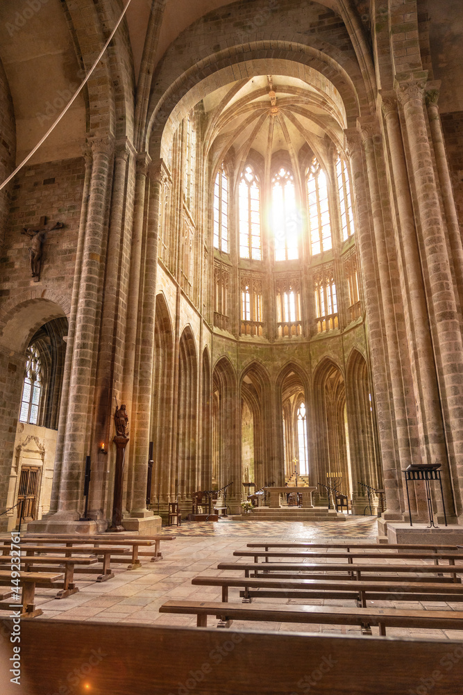 Inside the Mont Saint-Michel Abbey church, Manche department, Normandy region, France