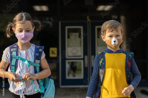 Back to school with masks photo