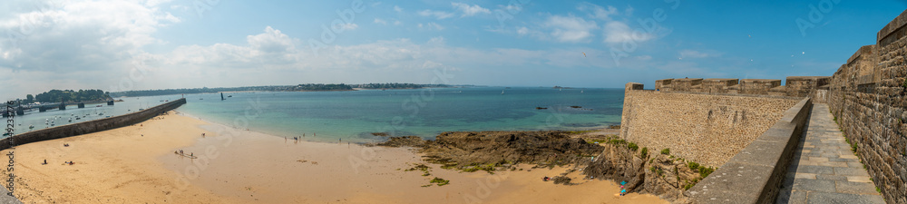 Panoramic view of Plage du Mole in the beautiful village of Saint-Malo in French Brittany in the Ille and Vilaine department, France