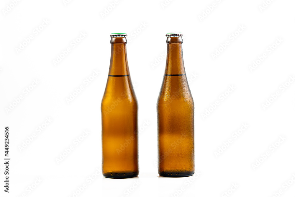 beer bottle on a white background,Bottle of beer with drops isolated on white background