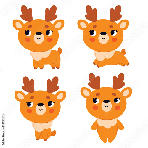 Fototapeta Naklejka Na Ścianę i Meble -  A set of cute deer in different poses. Vector clipart for any purpose