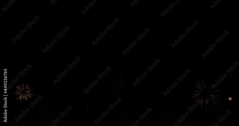 Fireworks animation on black background. CGI VFX effect. 4K animation.