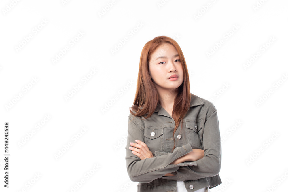 Portrait of beautiful young Asian girl model long hair in casual summer clothes smile, happy and enjoying in studio isolated on white background. Portrait of beautiful young Asian girl model long hair in casual summer clothes smile, happy and enjoying in studio isolated on white background.