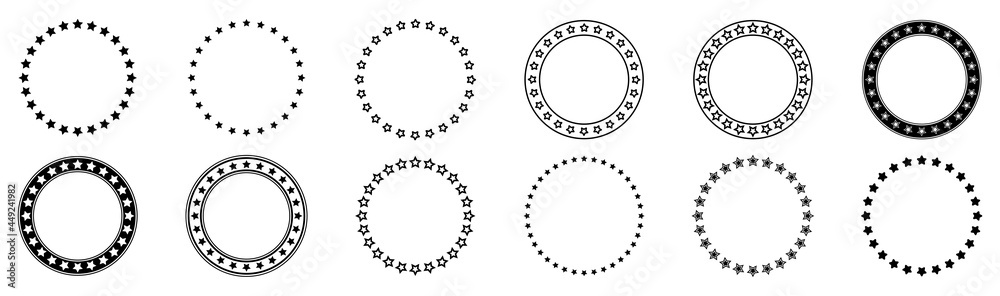 stars in circle icon set isolated on white background, Star circle frames, Circle shape of stars, vector illustration