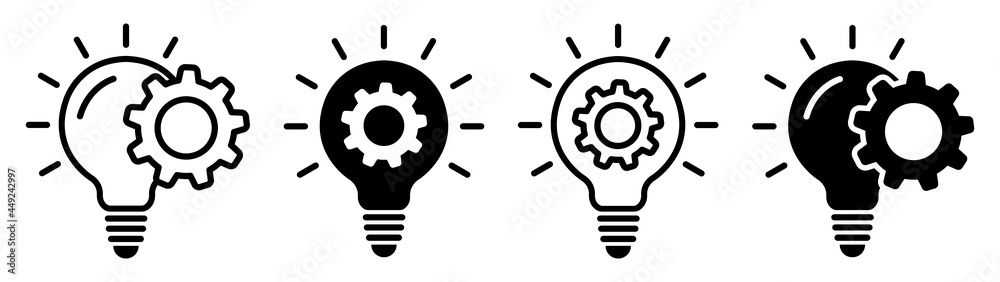 Set of innovation icons. Lightbulb with gear. Idea, business strategy. Modern vector signs. Set of innovation icons. Lightbulb with gear. Idea, business strategy. Modern vector signs.