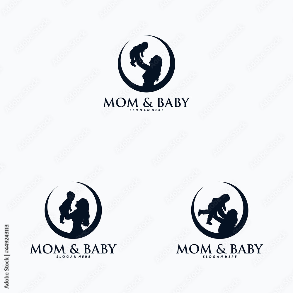 Mother holding a little baby logo design vector