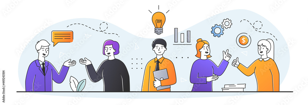 Community engagement concept. Colleagues communicate with each other, discuss details of project and come up with ideas. Effective teamwork. Cartoon doodle flat vector illustration on white background Stock Vector | Adobe Stock Community engagement concept. Colleagues communicate with each other, discuss details of project and come up with ideas. Effective teamwork. Cartoon doodle flat vector illustration on white background Stock Vector | Adobe Stock