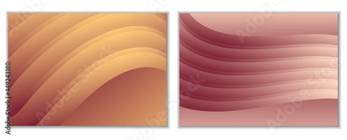 Abstract gradient waves background and folds. A set of 2 templates. 3D illustration in gentle pastel colors. Vector