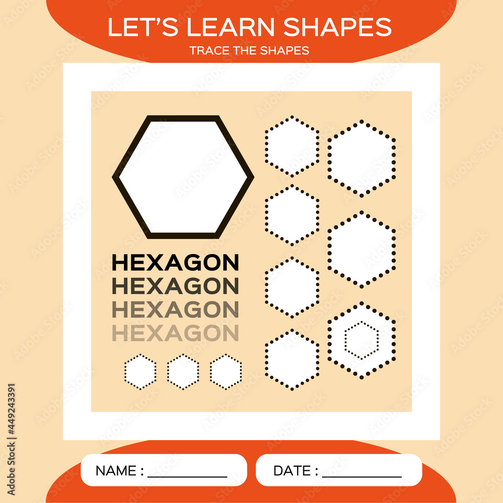 Hexagon. Basic geometric shapes. Elements for children. Learn Shapes