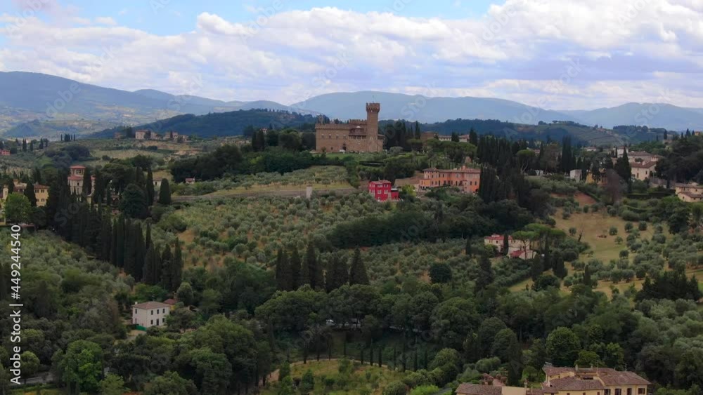 Aerial view of Torre del Gallo castle in Florence, Tuscany, Italy, Europe Aerial view of Torre del Gallo castle in Florence, Tuscany, Italy, Europe