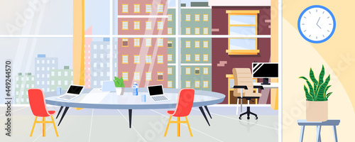 Office interior modern design. Coworking open space. Creative office pavilion. Empty business center background.