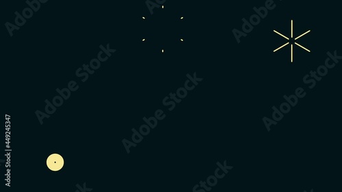Motion trendy graphic. Magic dynamic banner. Seamless looping. Video with glowing circles, neon lines, flashes, blinks. Footage with decorative mobile forms, abstract simple shapes on a dark backgroun