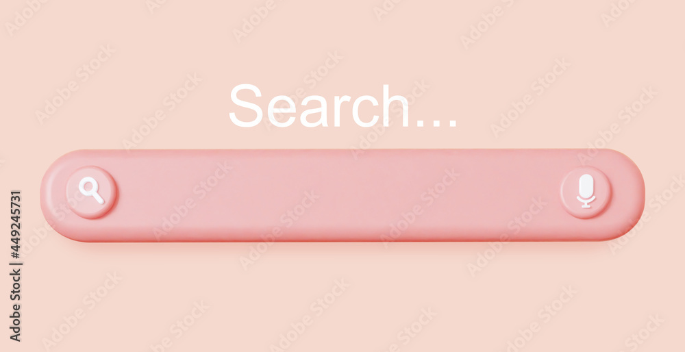Search bar with search voice. In pink background. 3d rendering Search bar with search voice. In pink background. 3d rendering
