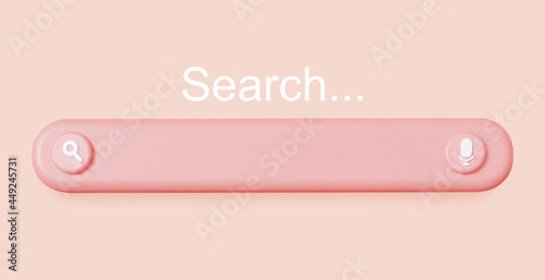 Search bar with search voice. In pink background. 3d rendering