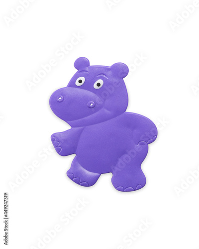 Bath time happy purple hippo sticker isolated