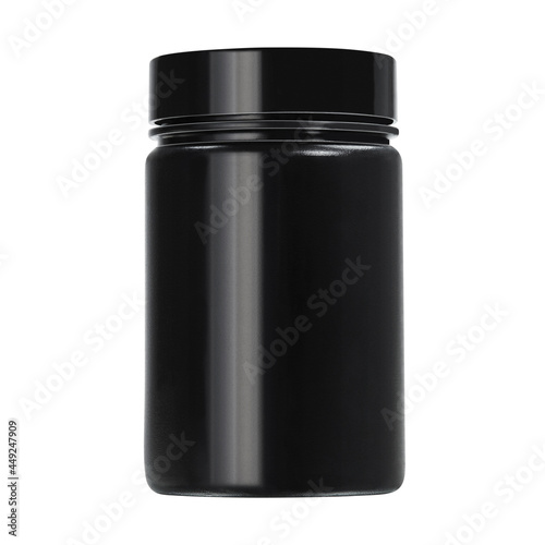 Black plastic jar without label isolated
