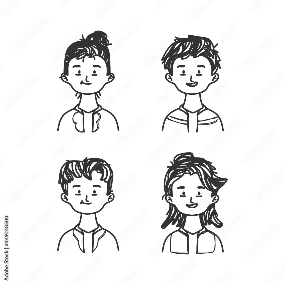 Drawing cartoon character avatar design set Drawing cartoon character avatar design set