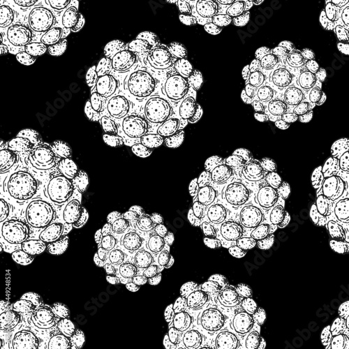 Virus seamless pattern. Biology organism background in vintage engraved style. Virus infection illustration. Hand drawn virus illustration