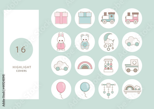 Instagram baby stories highlights. Icons of baby items