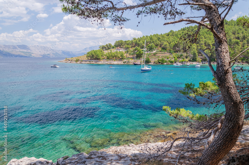 Picturesque sandy beach of Lovrecina on the northern coast of Brac island in Croatia. Picturesque sandy beach of Lovrecina on the northern coast of Brac island in Croatia.