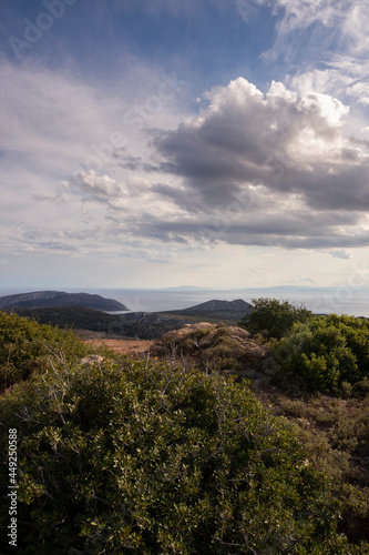 sea panorama from the heights of Keratea at sunset in Athens in Greece