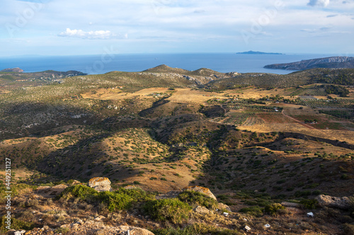 sea panorama from the heights of Keratea at sunset in Athens in Greece