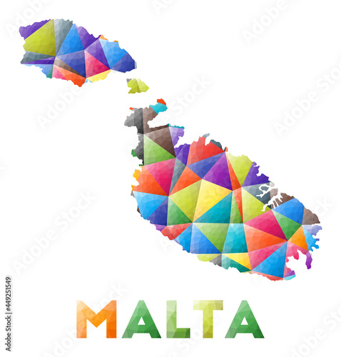 Malta - colorful low poly island shape. Multicolor geometric triangles. Modern trendy design. Vector illustration.