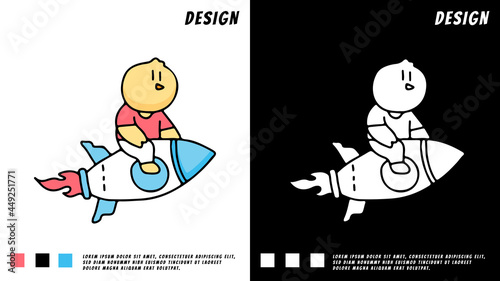 Cute Chicks Riding Rocket Cartoon Vector Illustration. Retro Cartoon Style