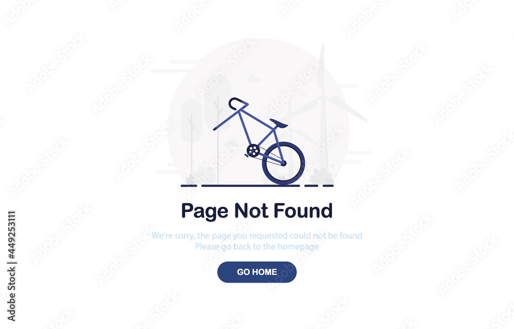 Vector illustration 404 error web page with broken bicycle without wheel. System error, broken page. Web Template. Blue. Eps 10 Vector illustration 404 error web page with broken bicycle without wheel. System error, broken page. Web Template. Blue. Eps 10