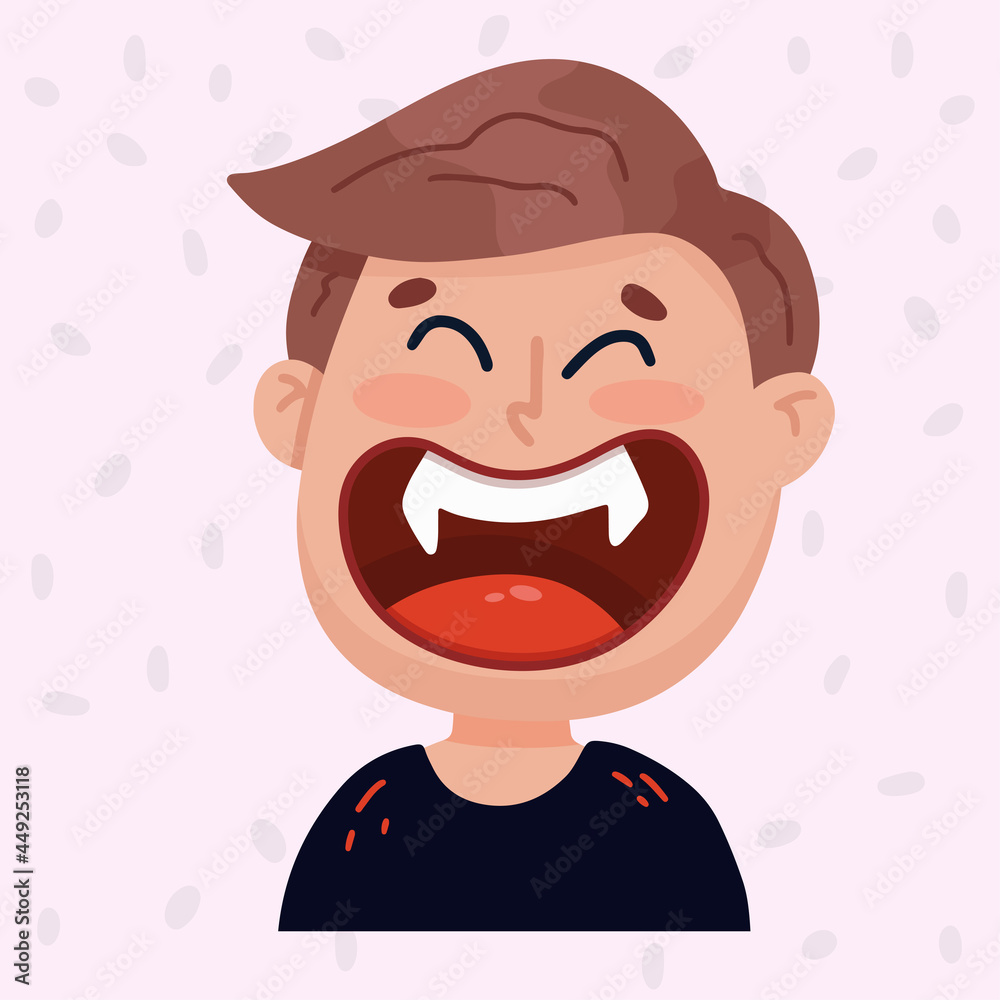Halloween cute vampire with fangs. Halloween concept. Vector illustration in flat style Halloween cute vampire with fangs. Halloween concept. Vector illustration in flat style