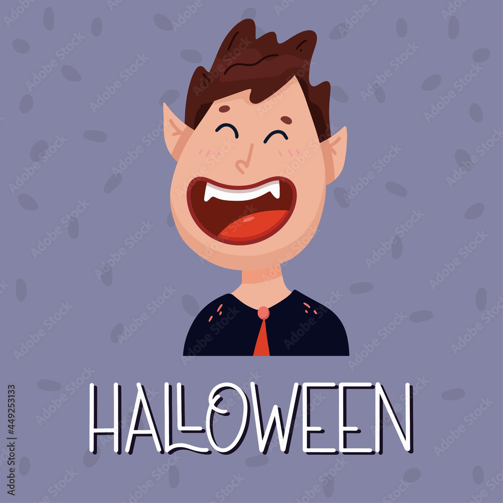 Poster with a cute vampire. Halloween concept. Vector illustration in flat style