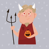 Cute devil with horns for halloween. Halloween concept. Vector illustration in flat style