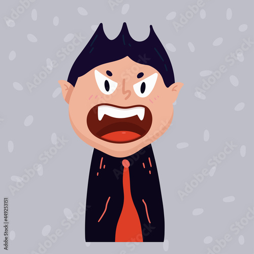 Scary dracula with fangs for halloween. Halloween concept. Vector illustration in flat style