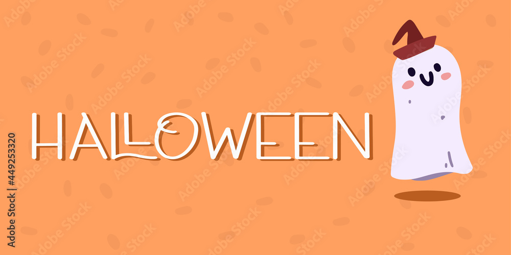 Halloween banner lettering and ghosting. Halloween concept. Vector illustration in flat style Halloween banner lettering and ghosting. Halloween concept. Vector illustration in flat style