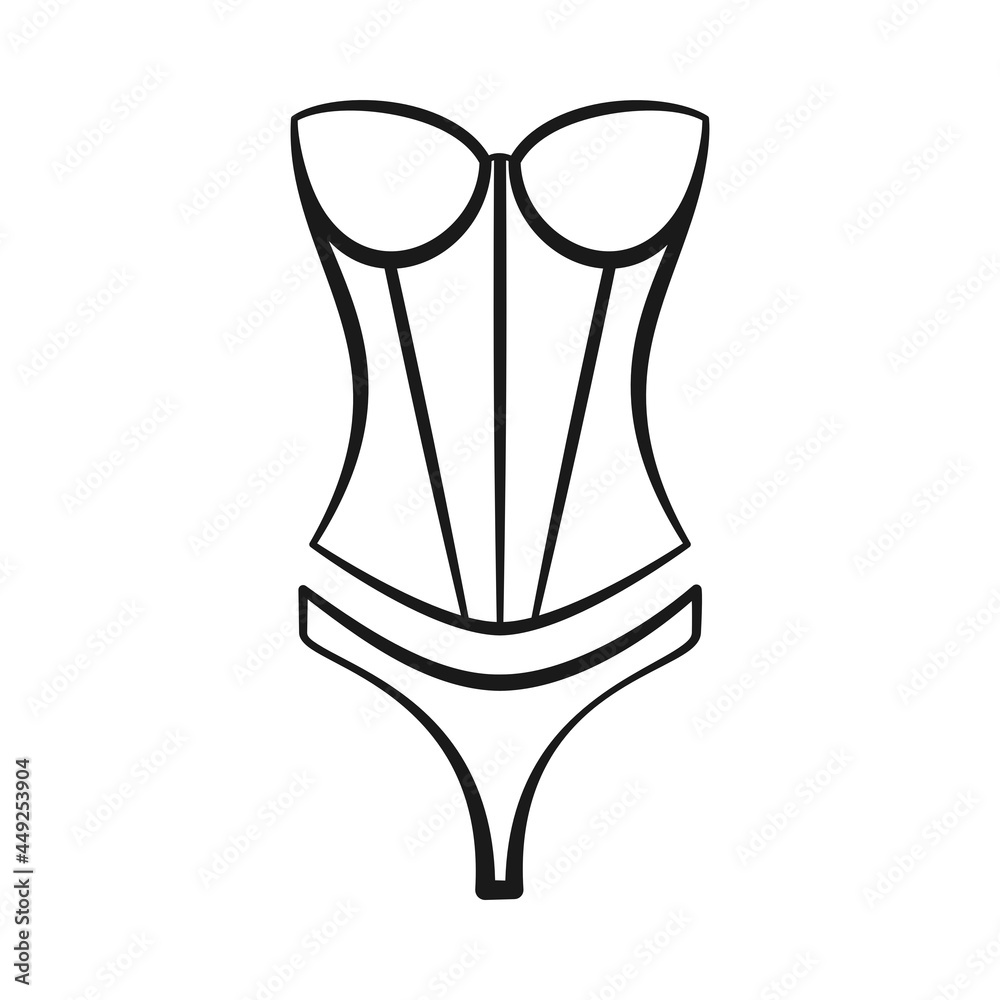 Lingerie corset or bustier with lacy thong as sexy underwear set in vector outline Lingerie corset or bustier with lacy thong as sexy underwear set in vector outline