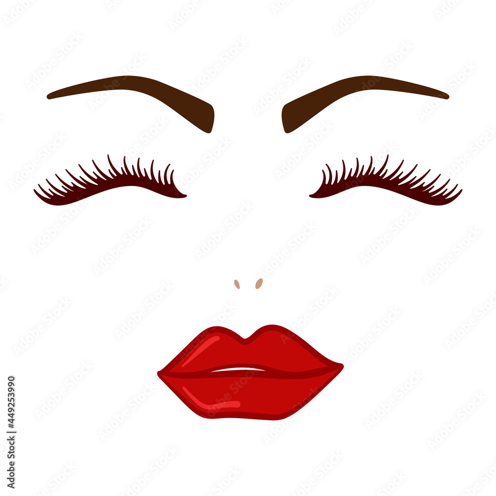 Face makeup with red lips, lashes and brows for beauty concept in vector Face makeup with red lips, lashes and brows for beauty concept in vector