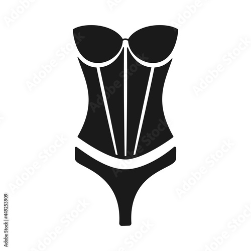 Lingerie corset or bustier with lacy thong as sexy underwear set in vector silhouette