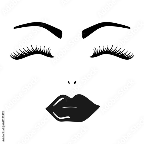 Face makeup with lips, lashes and brows for beauty concept in vector