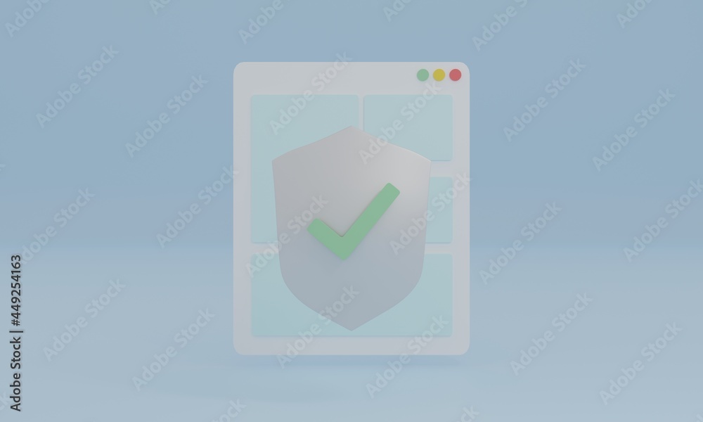 Shield with checkmark in message window. Internet and soft security concept. Shield with checkmark in message window. Internet and soft security concept.