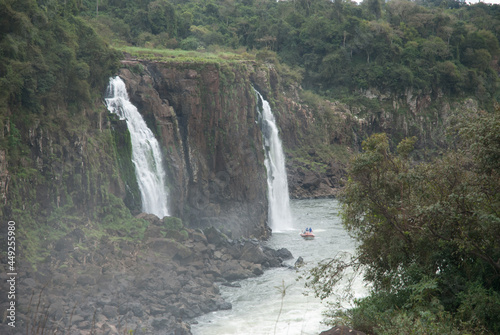 river waterfall in the mountains and rainbow Cataratas do Iguaçu Parana Brazil