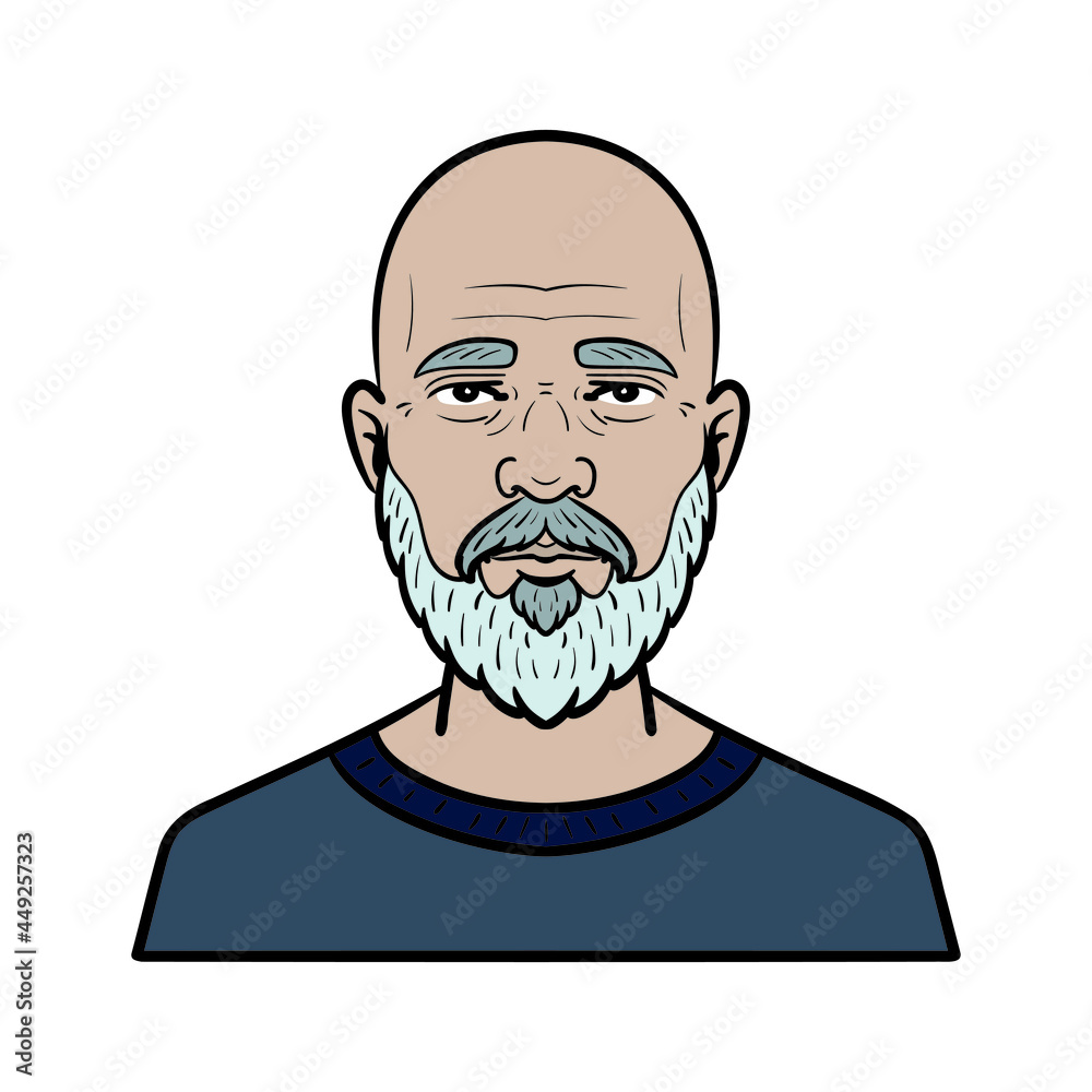 Vecteur Stock Comic Avatar Old Man With Bald Head And Beard Adobe Stock