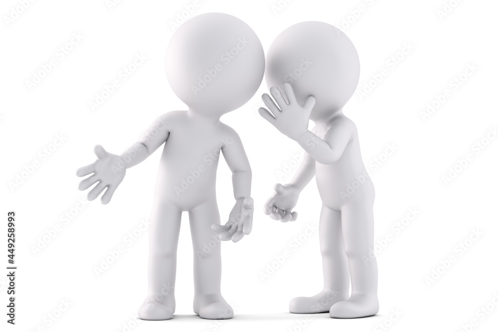 Whispering a secret. 3D illustration. Isolated on white Whispering a secret. 3D illustration. Isolated on white