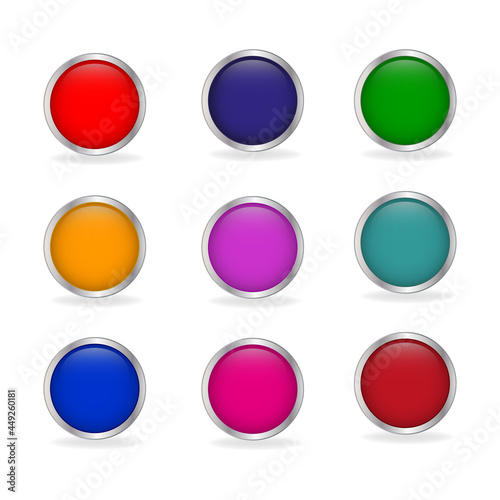 Free Download Set of colored glass buttons with metal frame and shadow - GFXLoad