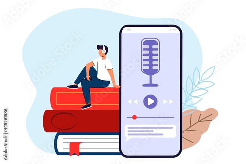 Audiobooks as online library and virtual e-book service tiny person concept  Listen downloaded literature in application with headphones vector illustration E-learninSpeedometer icon set in flat style