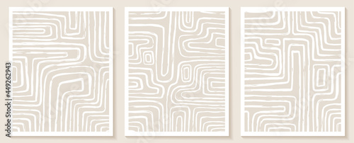 Contemporary templates with abstract shapes and line in nude colors.