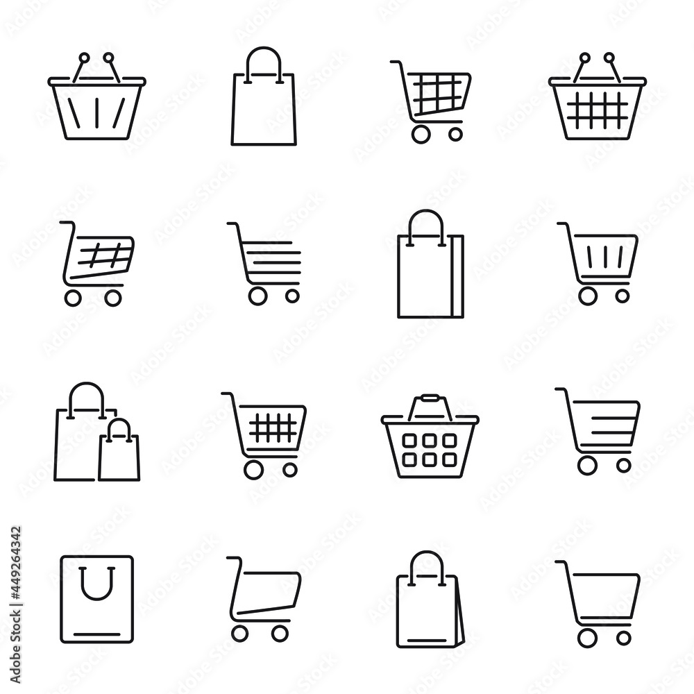 shopping cart icon set. shopping cart pack symbol vector elements for infographic web